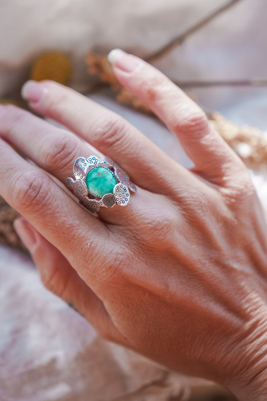The Prickly Pear Ring in Emerald Valley Turquoise (Size 6.5)