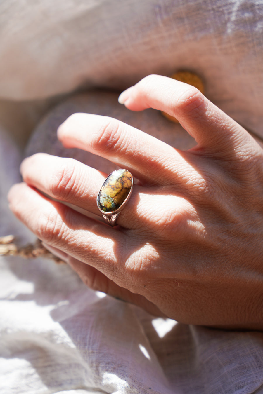 Horizontal Ring in Yungai Turquoise (Size 7.5)