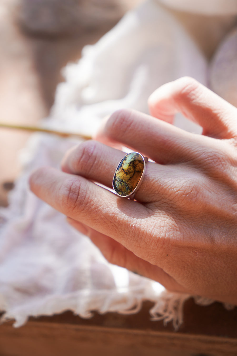 Horizontal Ring in Yungai Turquoise (Size 7.5)