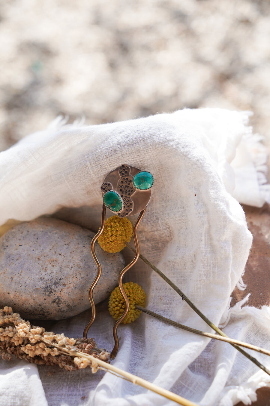The Prickly Pear Hair Fork in Emerald Valley Turqoise