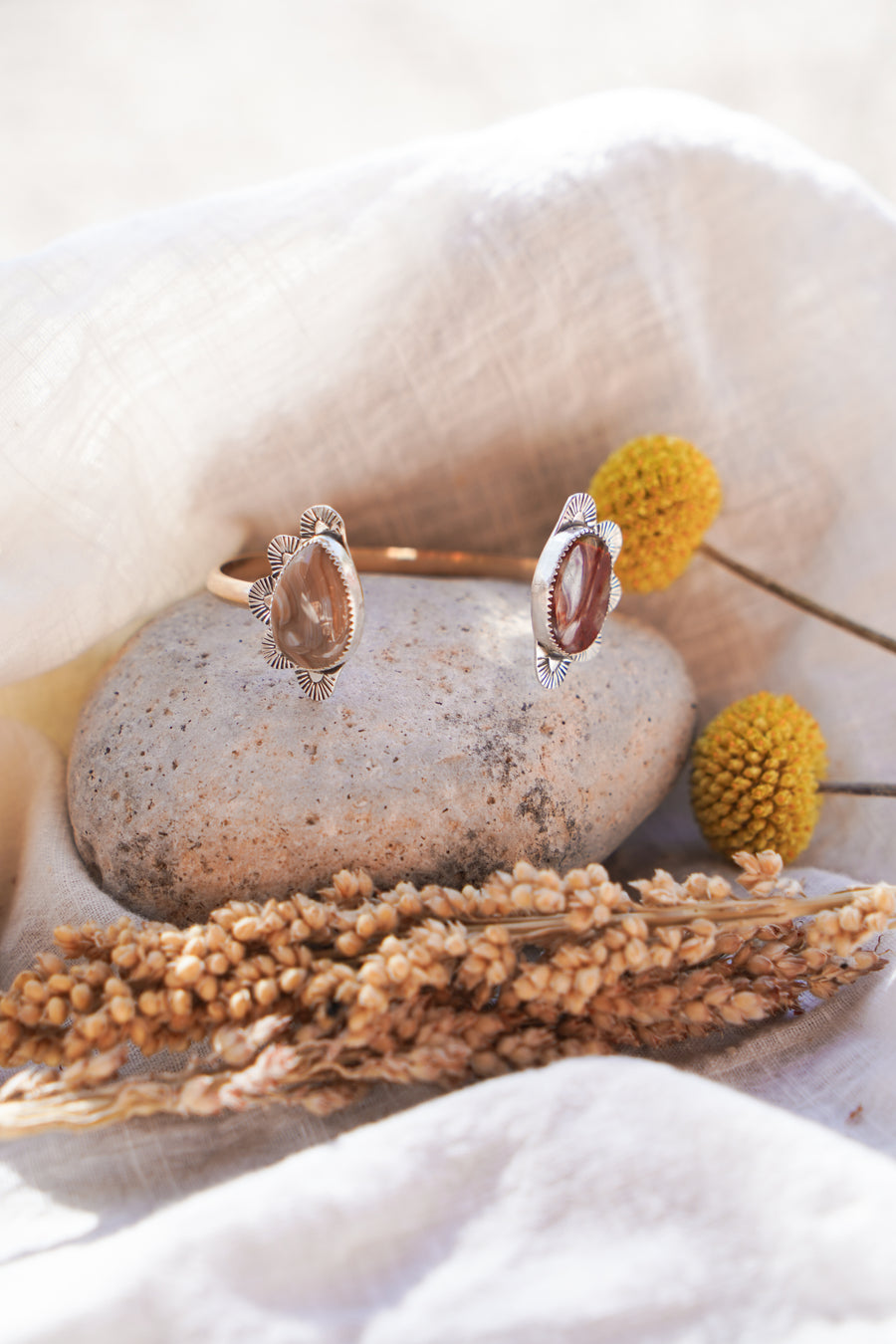 Canyon Wrap Cuff in Agate & Jasper with 14k Gold-Fill