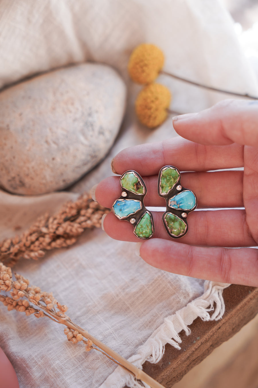 Cluster Stud Earrings in Sonoran Mountain & Blue Ridge Turquoise