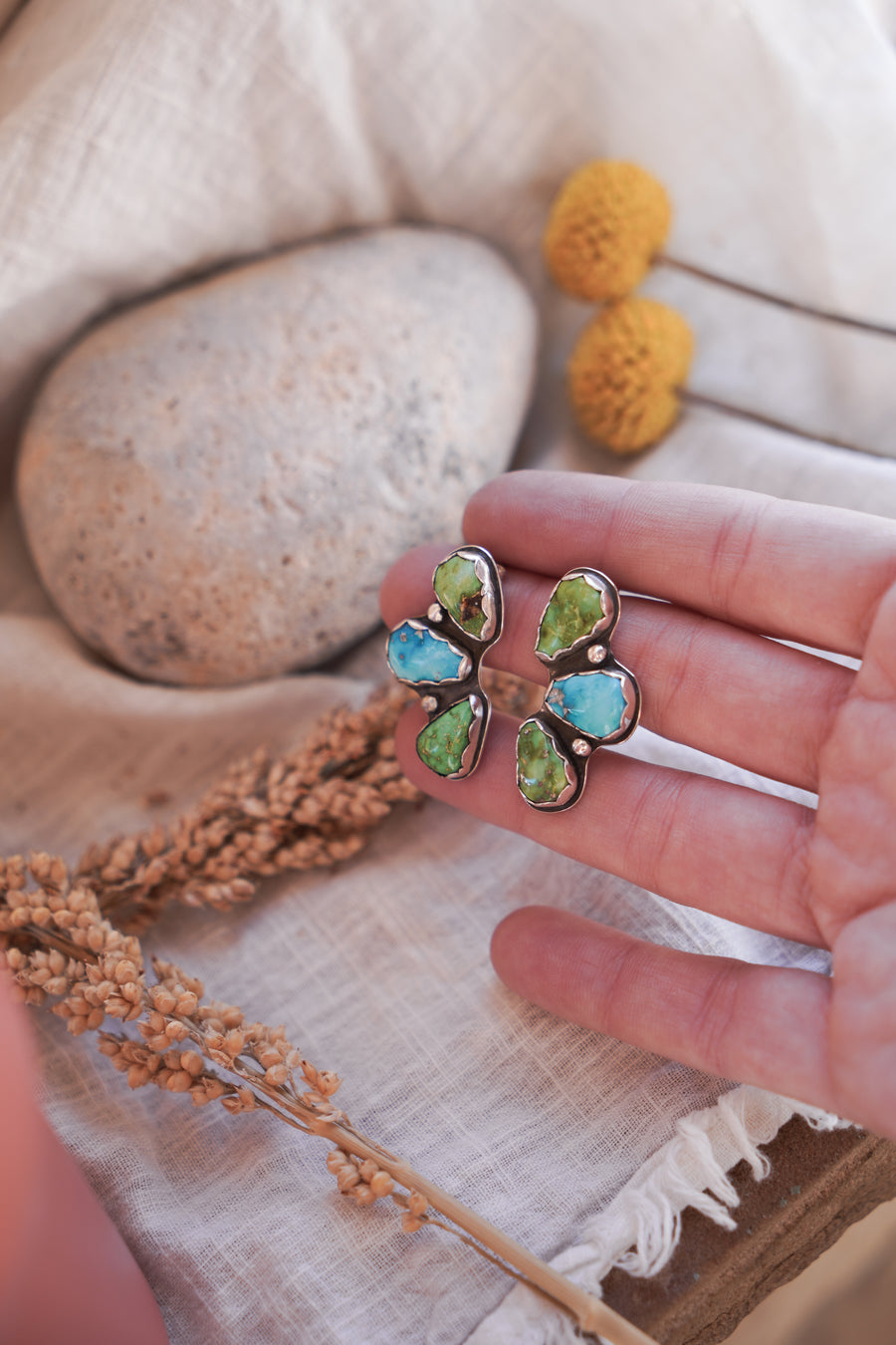 Cluster Stud Earrings in Sonoran Mountain & Blue Ridge Turquoise