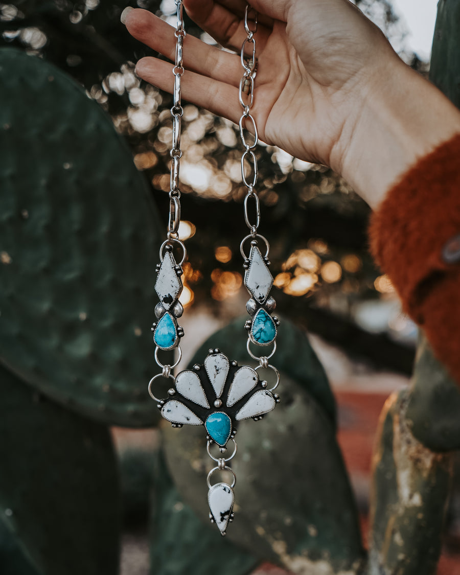 Statement Necklace in White Buffalo & Hubei Turquoise