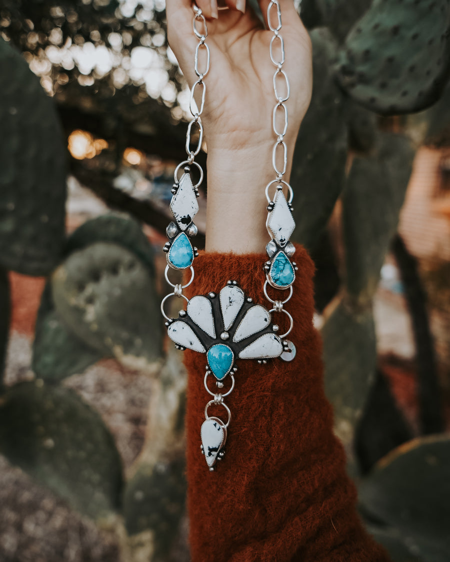 Statement Necklace in White Buffalo & Hubei Turquoise