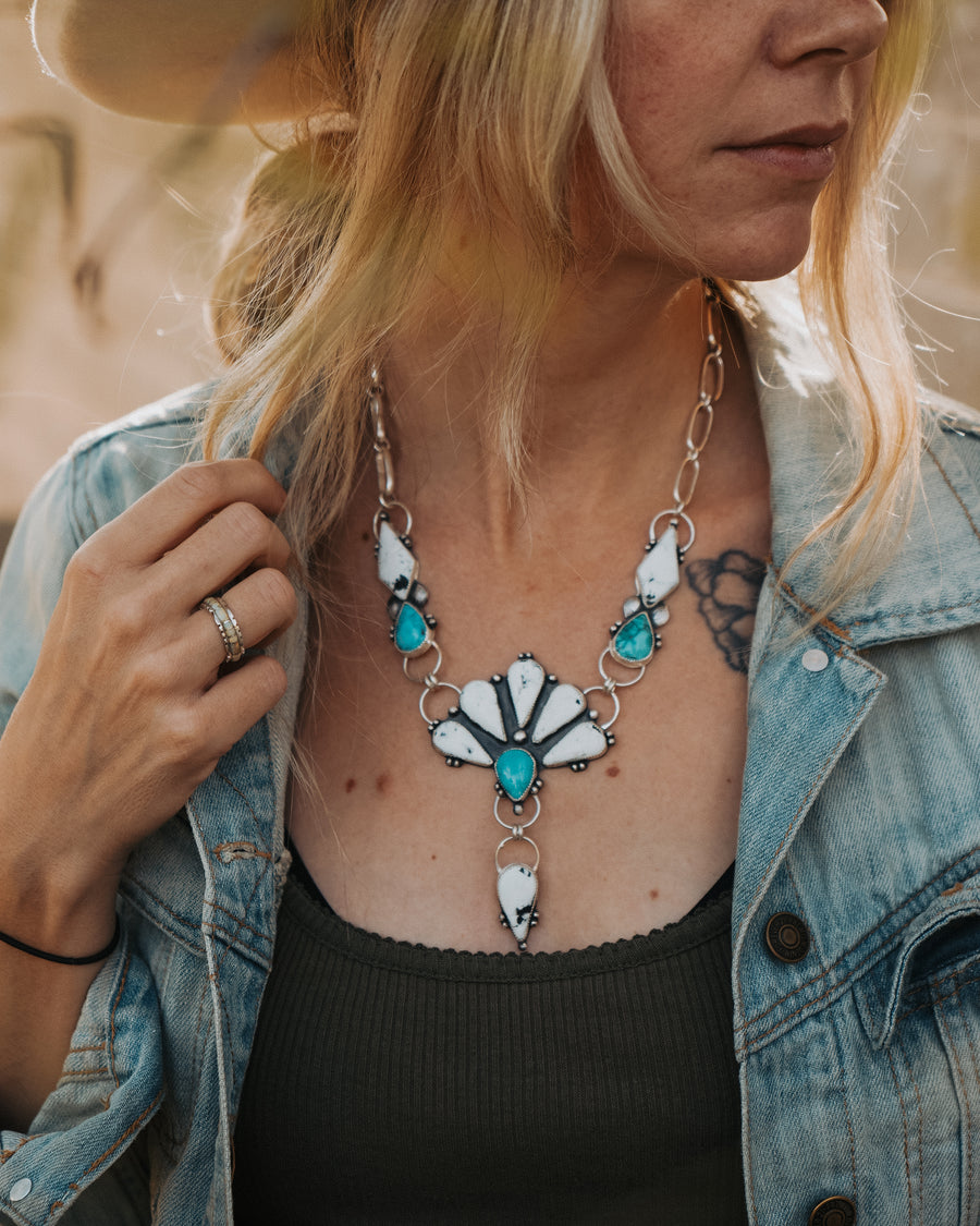 Statement Necklace in White Buffalo & Hubei Turquoise