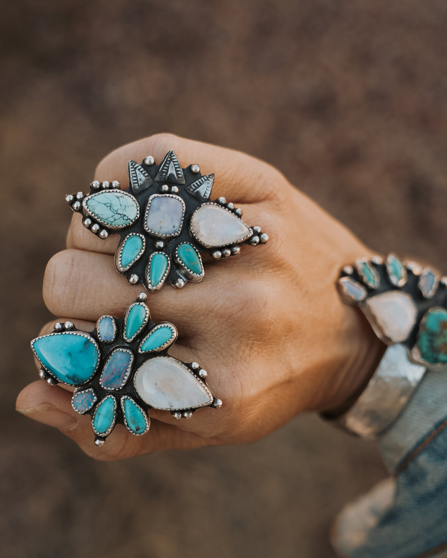 Statement Ring in Variscite, Purple Jasper, Campitos, & Moonstone (Size 7)