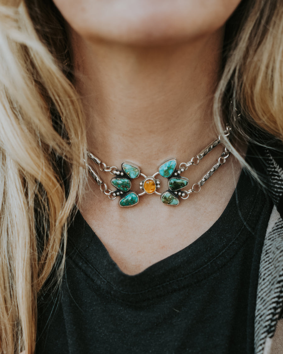 The Flower Choker in Sonoran Mountain Turquoise & Amber