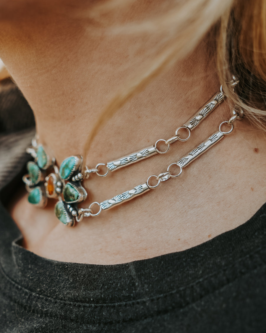The Flower Choker in Sonoran Mountain Turquoise & Amber