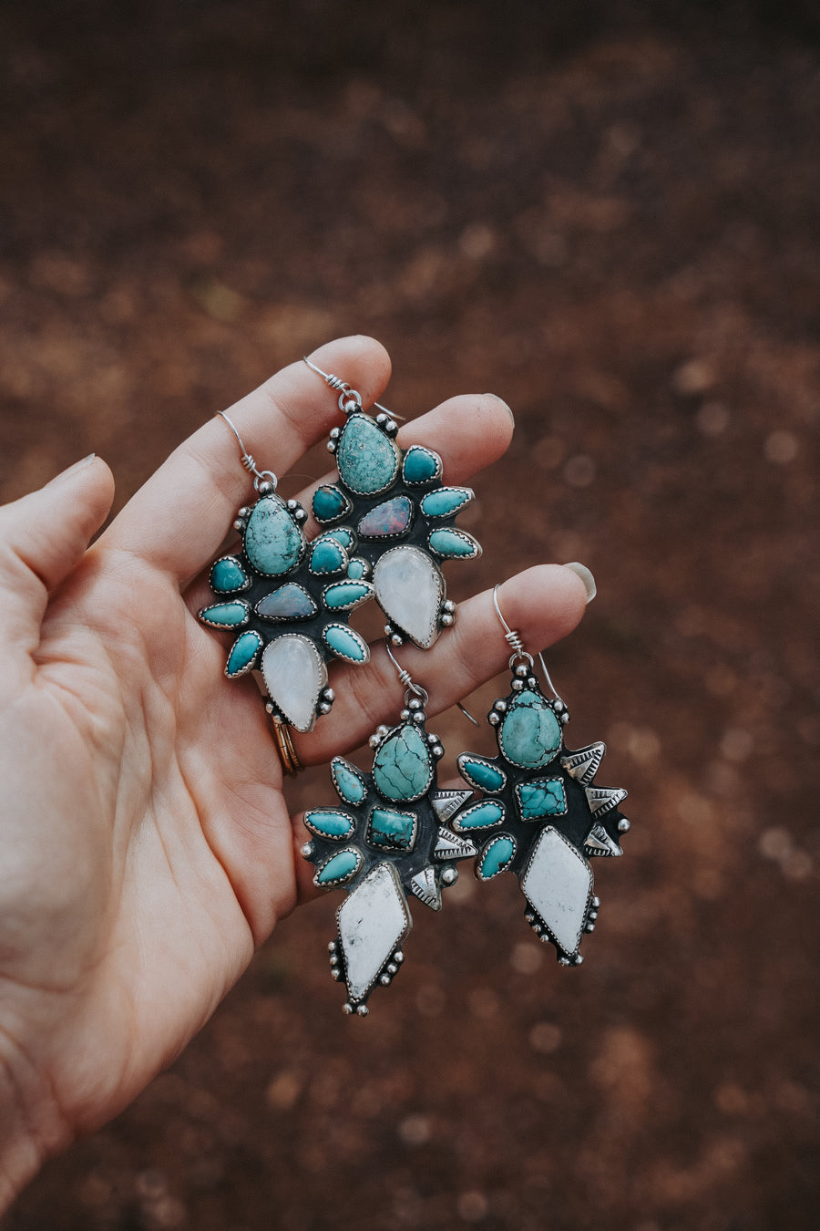Statement Earrings in White Buffalo, Campitos, Hubei, and Variscite Turquoise
