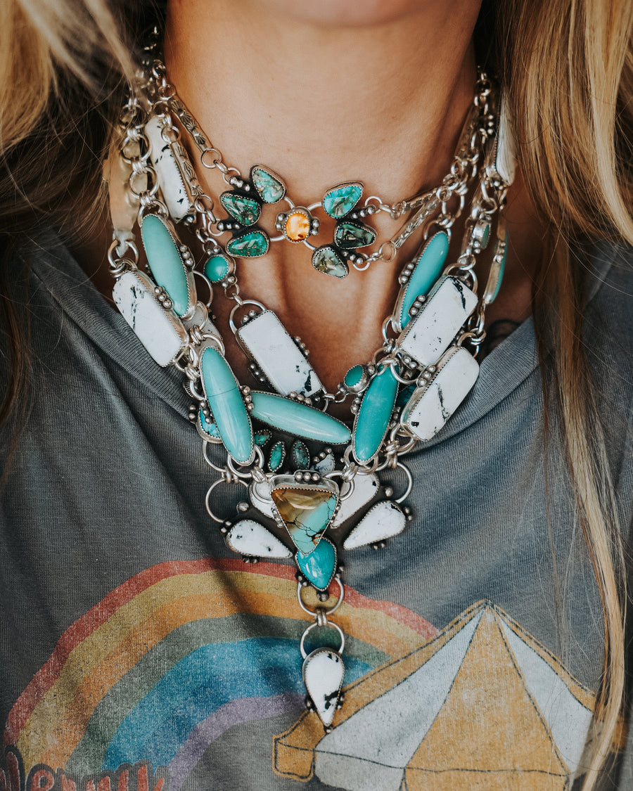 Statement Necklace in White Buffalo & Campitos Turquoise