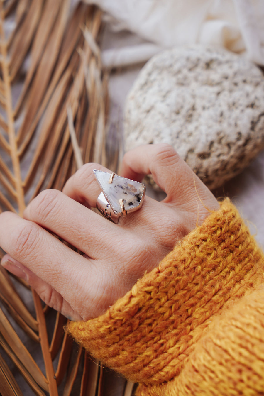 Scenic Agate Ring with 14k Gold-Fill Prongs (Size 6.5)