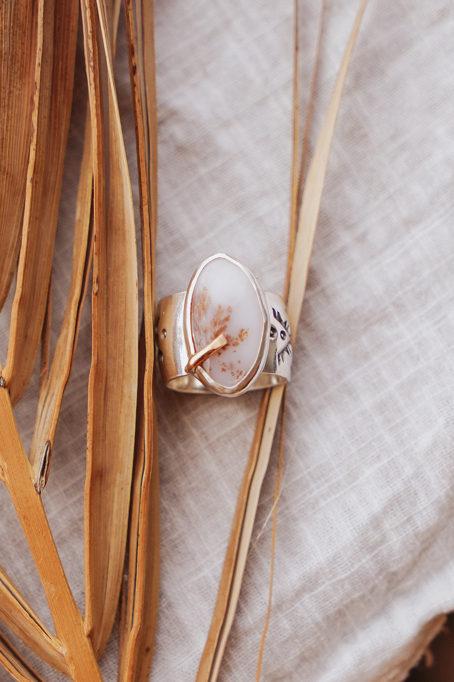 Scenic Agate Ring with 14k Gold-Fill Prongs (Size 7.25)