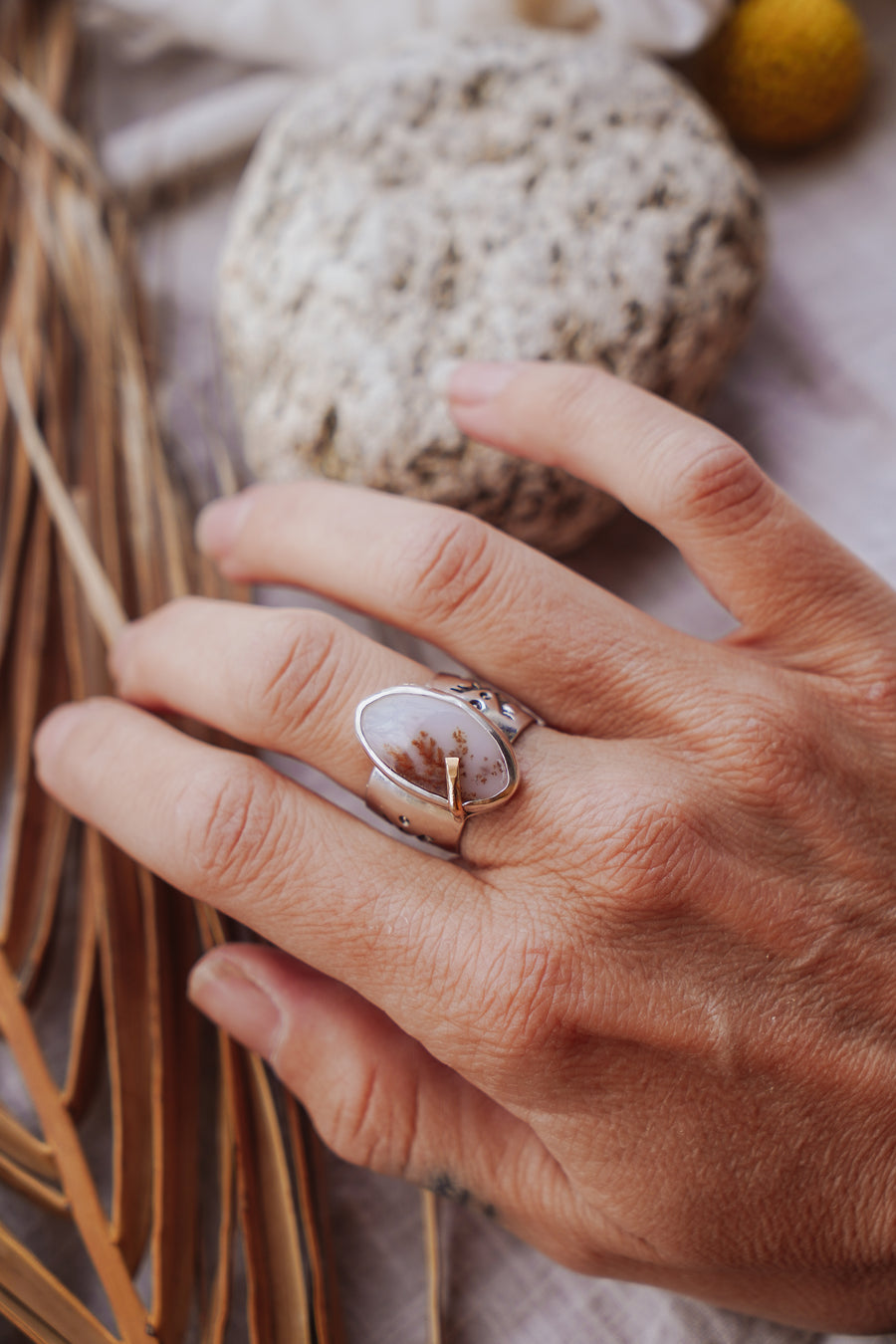 Scenic Agate Ring with 14k Gold-Fill Prongs (Size 7.25)