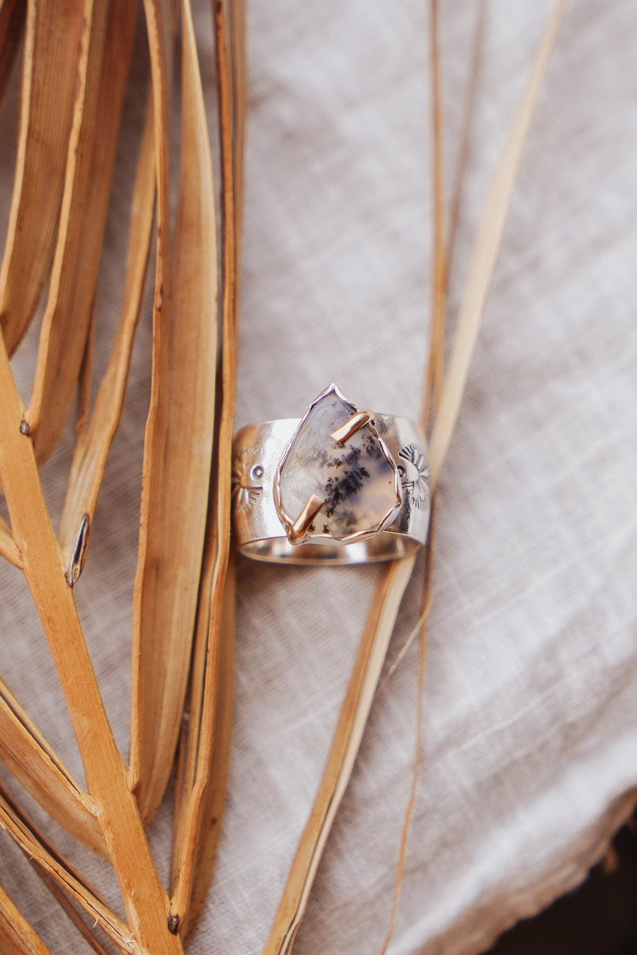 Scenic Agate Ring with 14k Gold-Fill Prongs (Size 9.25)