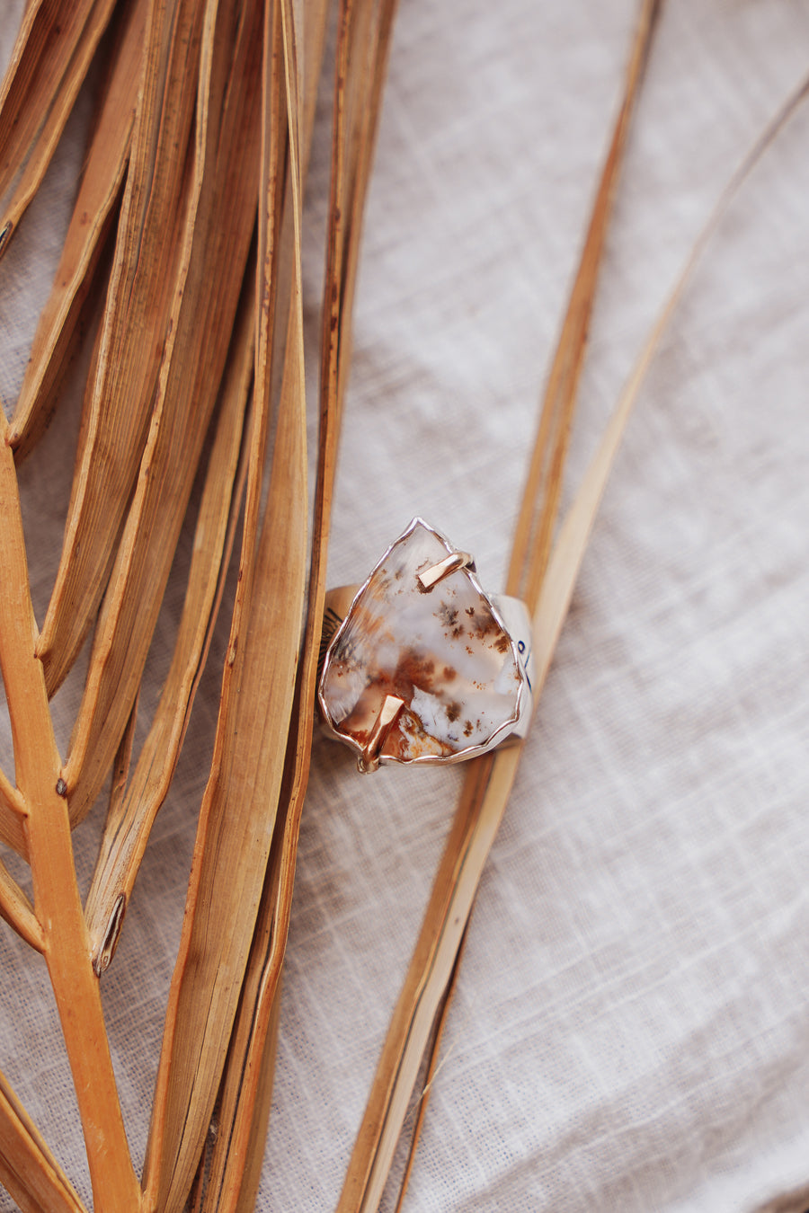 Scenic Agate Ring with 14k Gold-Fill Prongs (Size 8.25)