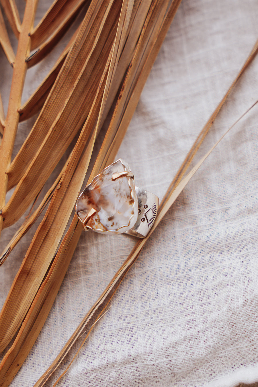 Scenic Agate Ring with 14k Gold-Fill Prongs (Size 8.25)
