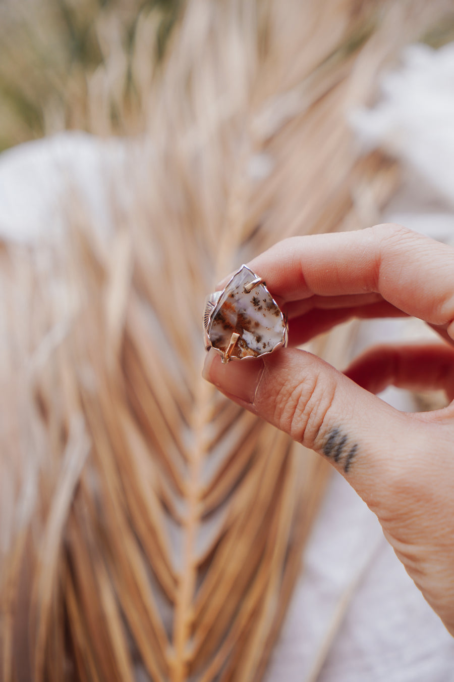Scenic Agate Ring with 14k Gold-Fill Prongs (Size 8.25)