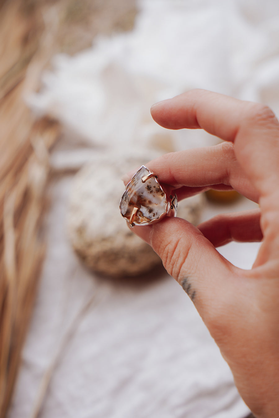 Scenic Agate Ring with 14k Gold-Fill Prongs (Size 8.25)