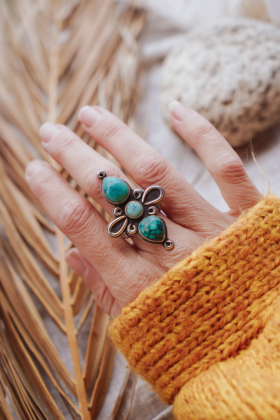 The Lumina Ring in Hubei & Golden Hills Turquoise (Size 9)