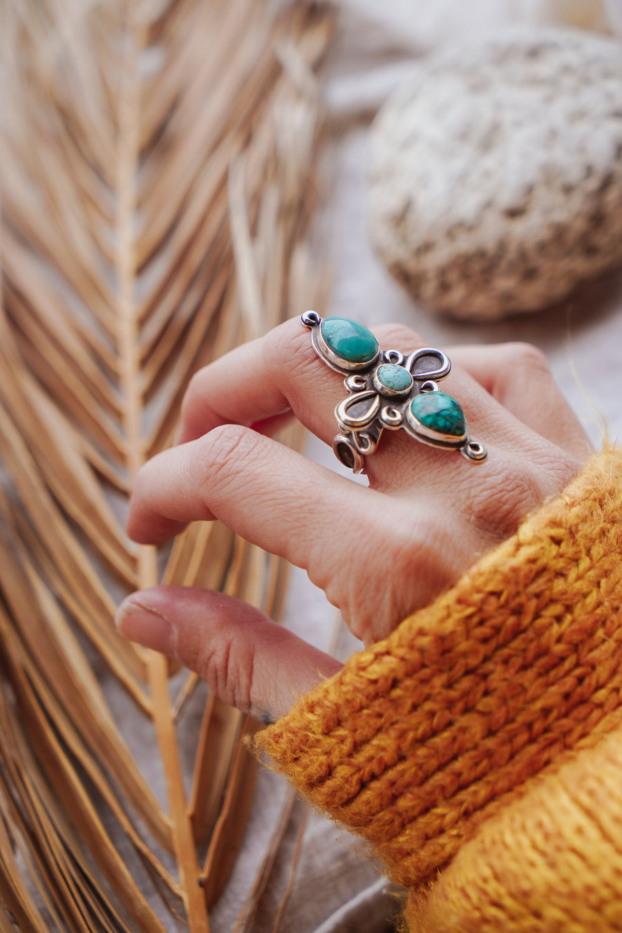 The Lumina Ring in Hubei & Golden Hills Turquoise (Size 9)
