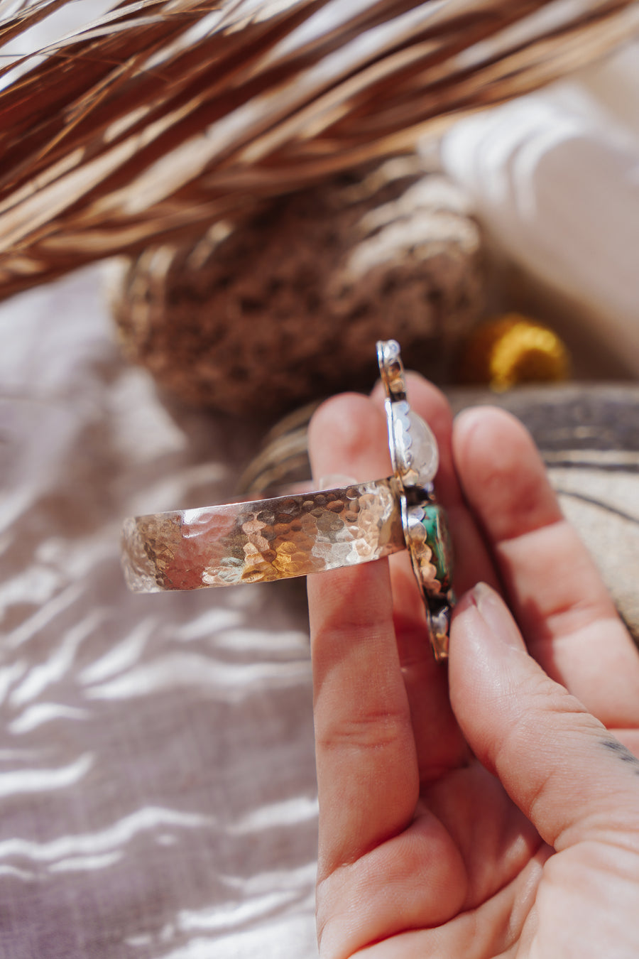 Statement Cuff in Rainbow Moonstone, Boulder Opal Doublets, Campitos, & Kingman Turquoise
