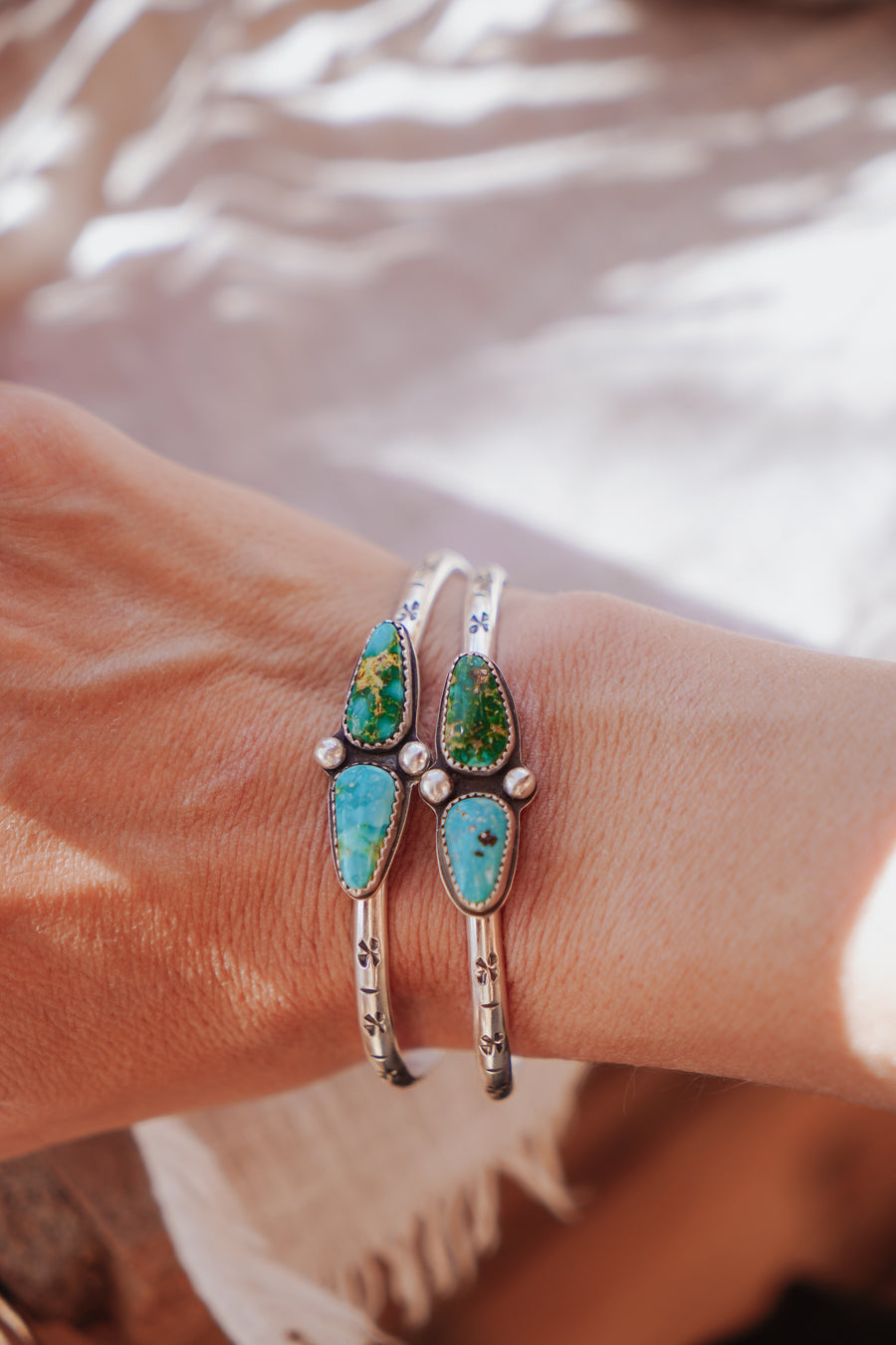 The Westbound Cuff in Sonoran Mountain & Blue Ridge Turquoise