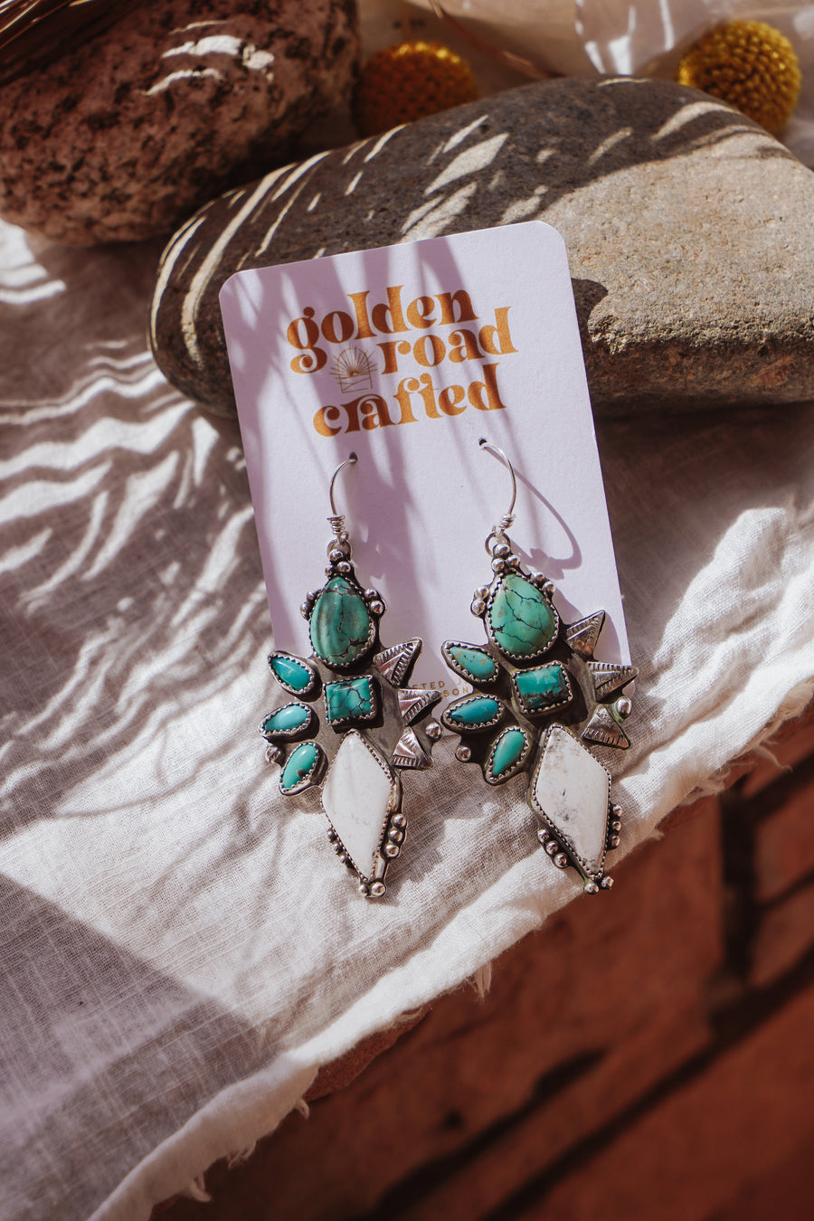 Statement Earrings in White Buffalo, Campitos, Hubei, and Variscite Turquoise