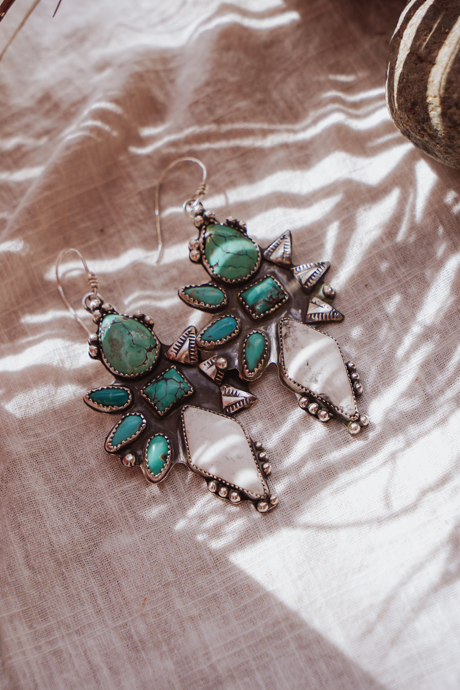 Statement Earrings in White Buffalo, Campitos, Hubei, and Variscite Turquoise