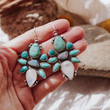 Statement Earrings in Moonstone, Campitos, Boulder Opal, Hubei, and Variscite Turquoise