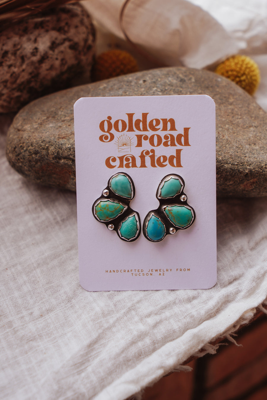 Cluster Stud Earrings in Campitos & Tyrone Turquoise