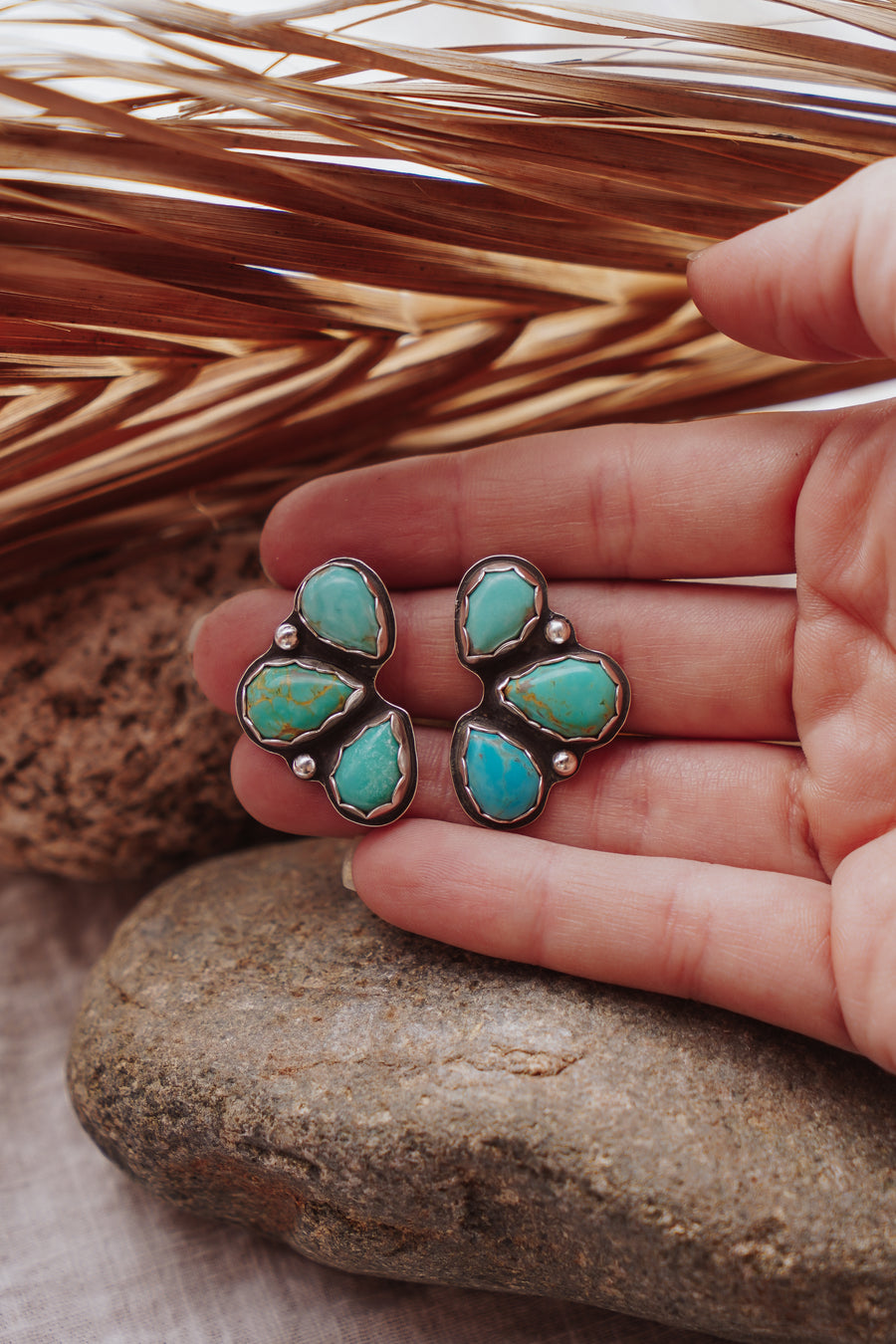 Cluster Stud Earrings in Campitos & Tyrone Turquoise