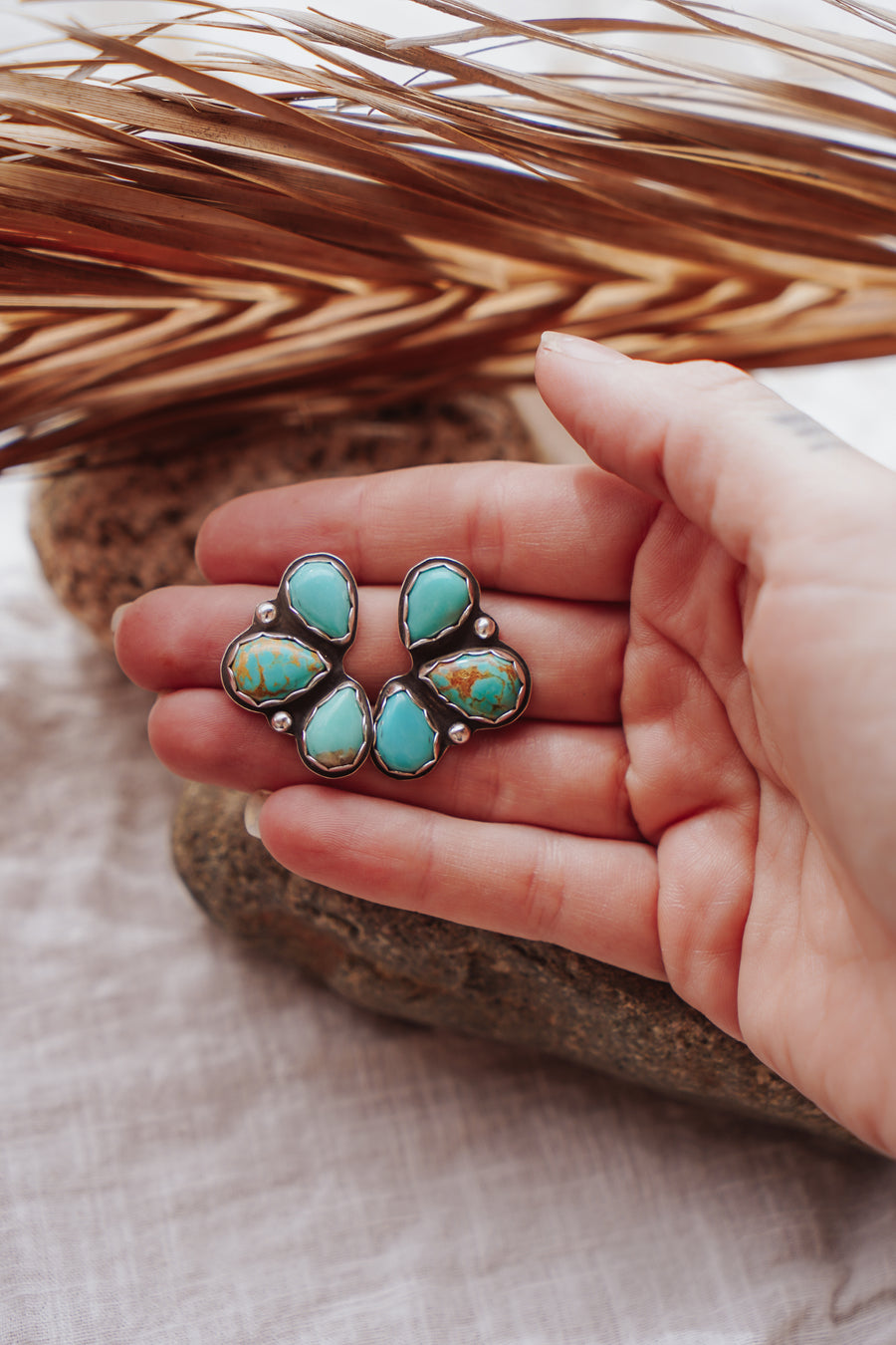 Cluster Stud Earrings in Campitos & Tyrone Turquoise