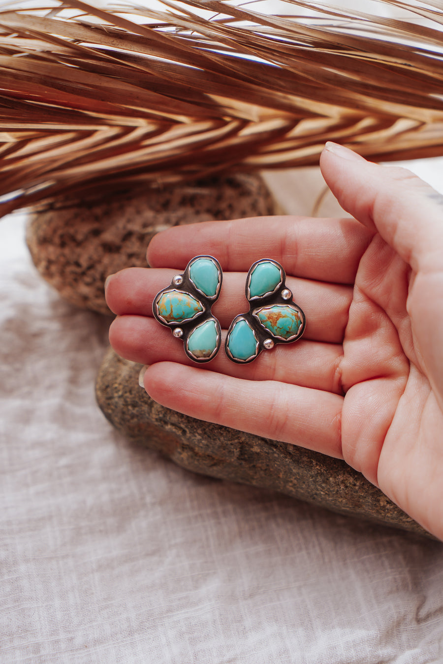 Cluster Stud Earrings in Campitos & Tyrone Turquoise