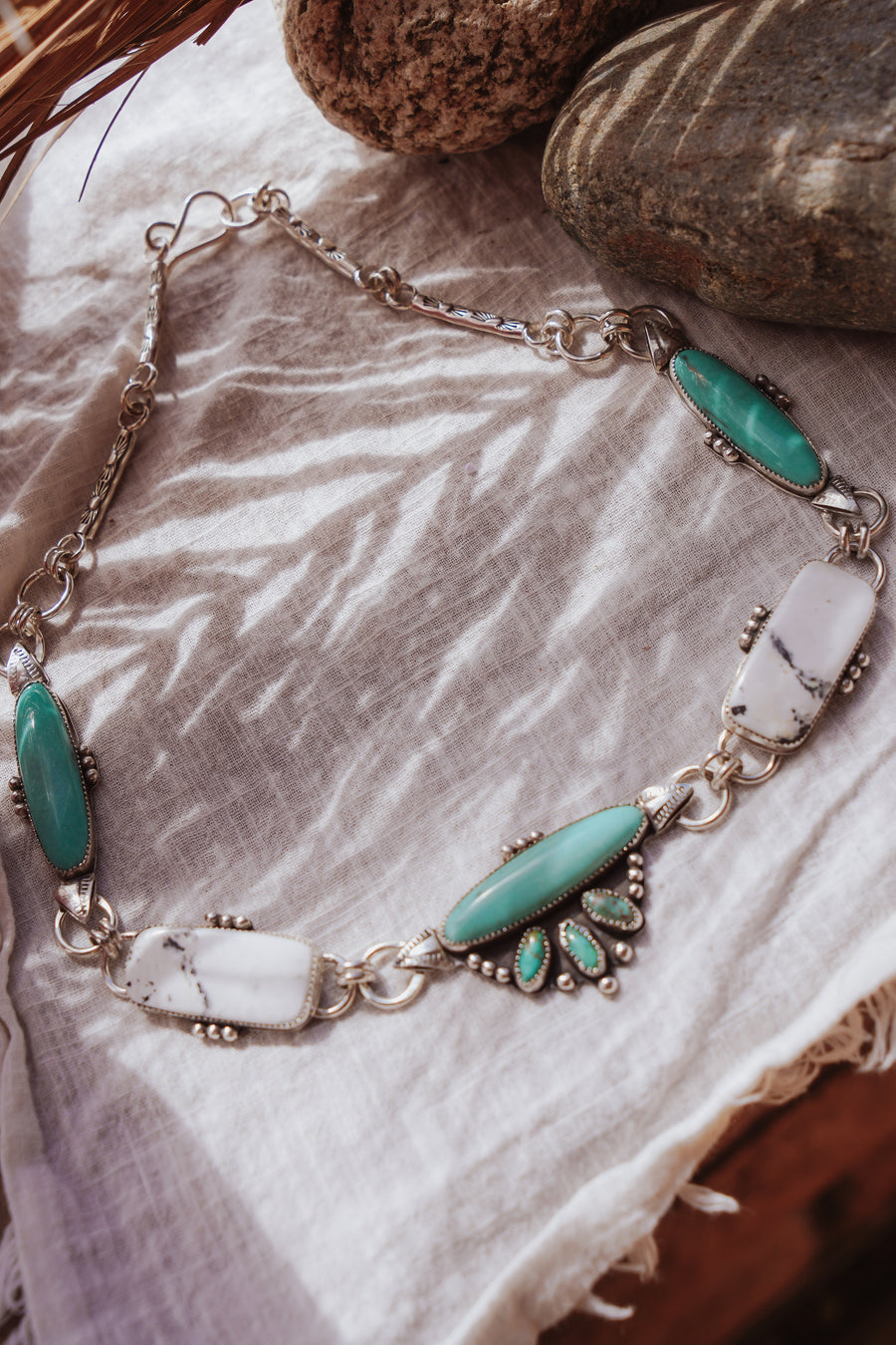 Statement Necklace in White Buffalo & Campitos Turquoise