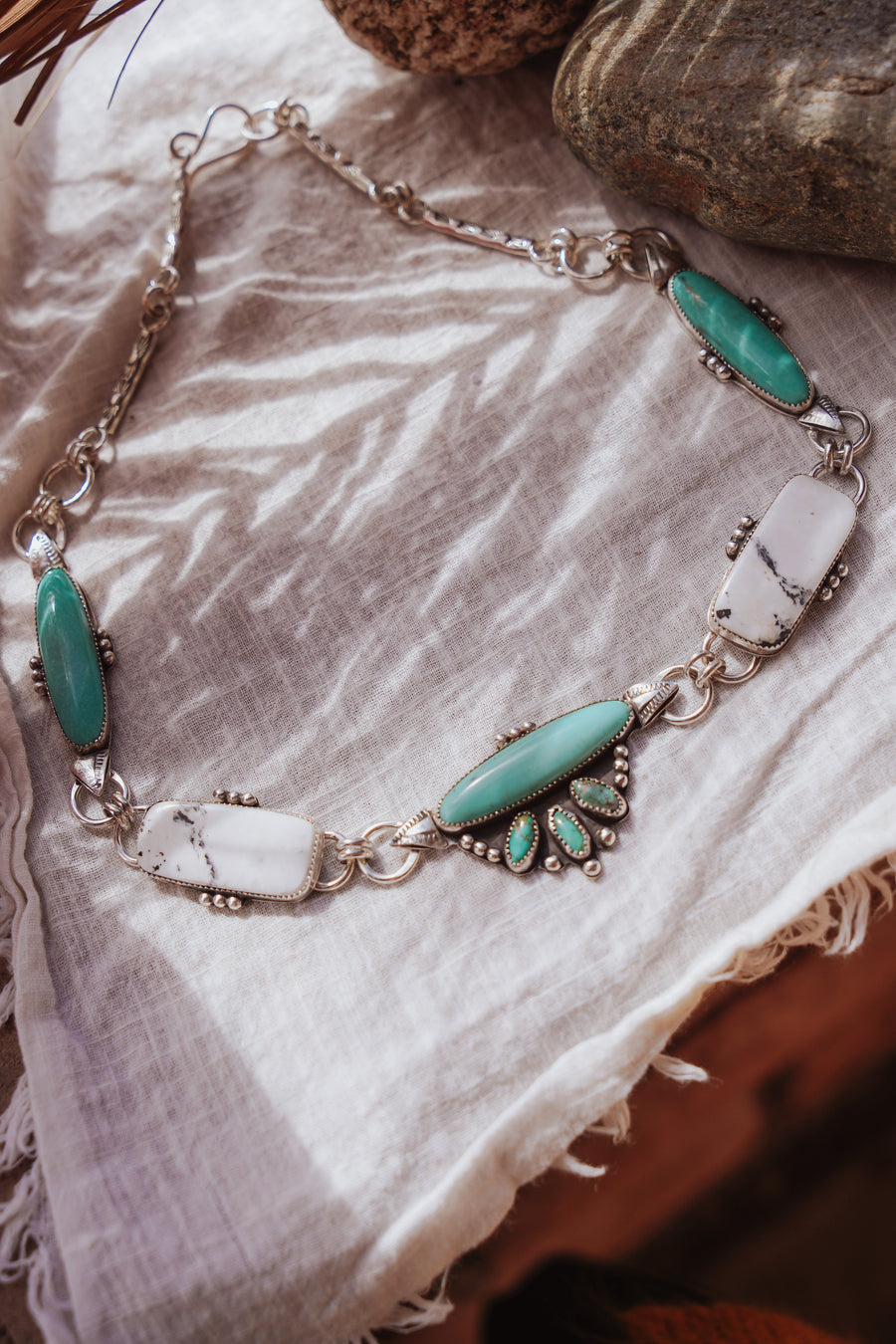 Statement Necklace in White Buffalo & Campitos Turquoise