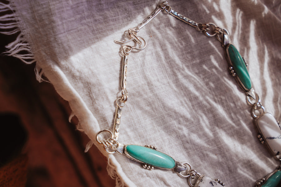 Statement Necklace in White Buffalo & Campitos Turquoise