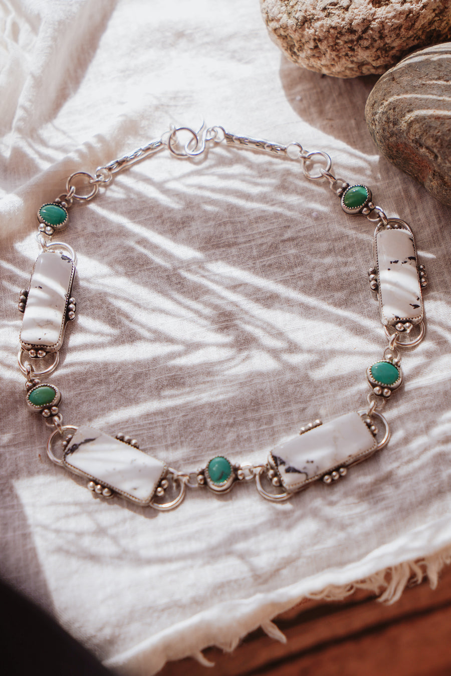 Statement Necklace in White Buffalo & Campitos Turquoise