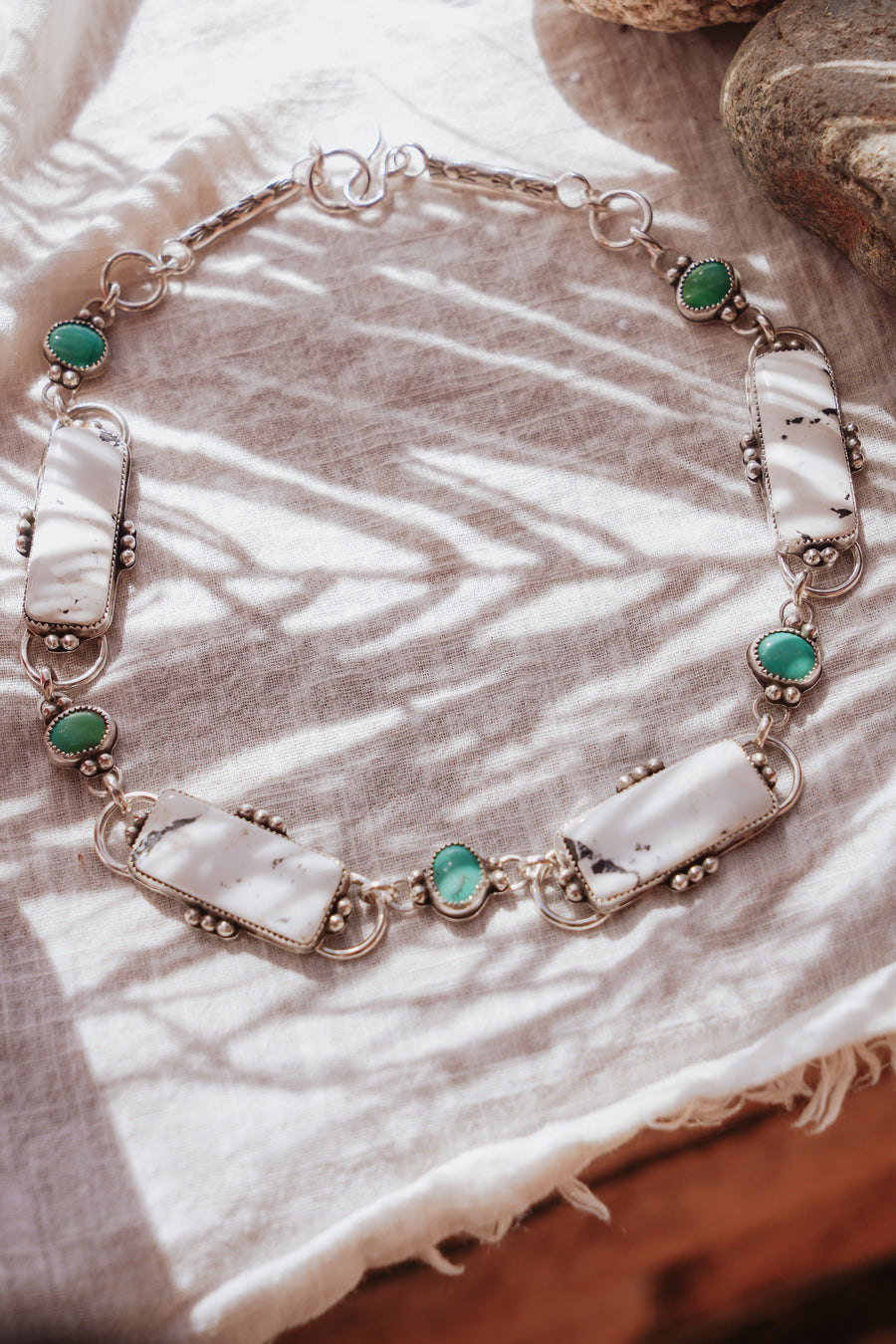 Statement Necklace in White Buffalo & Campitos Turquoise