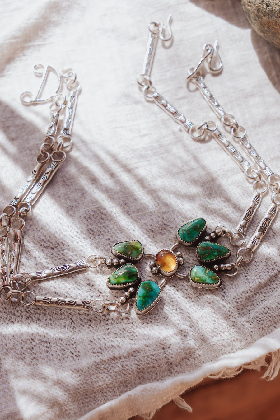 The Flower Choker in Sonoran Mountain Turquoise & Amber