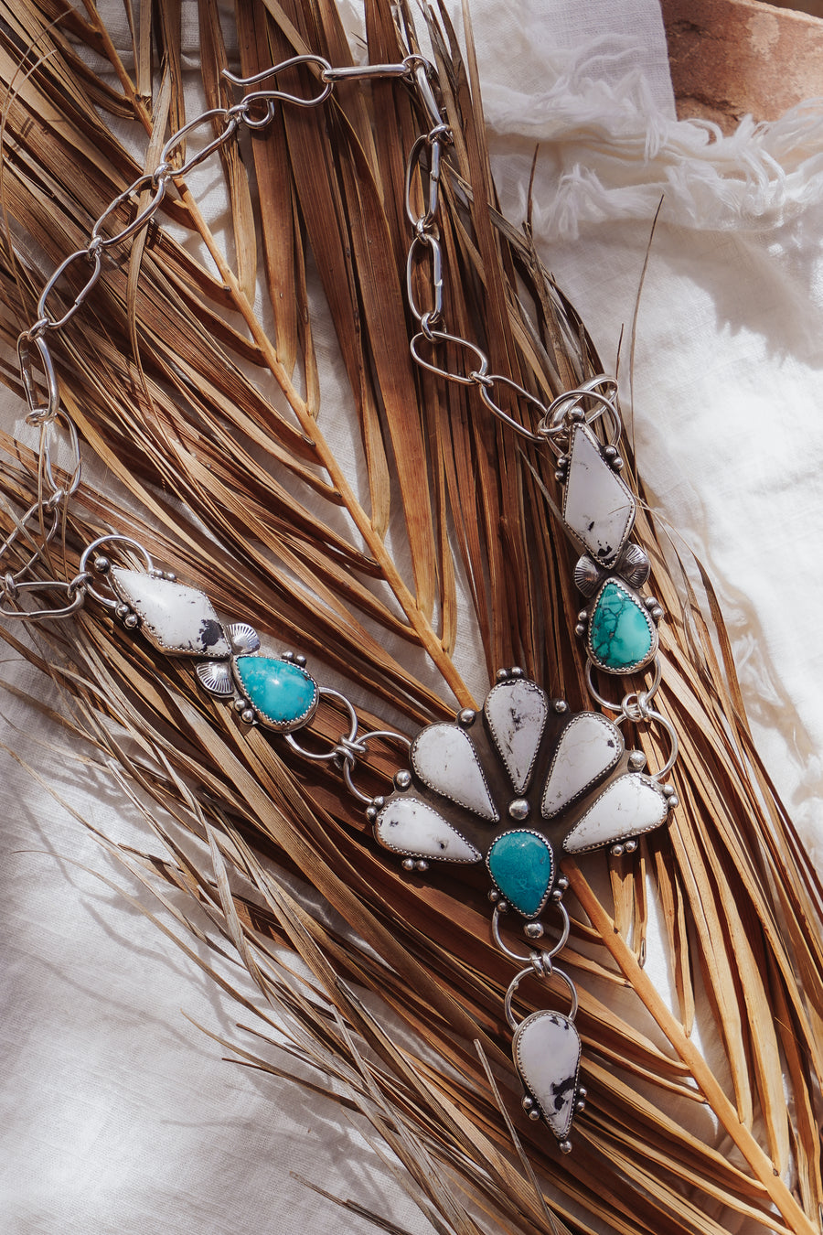 Statement Necklace in White Buffalo & Hubei Turquoise