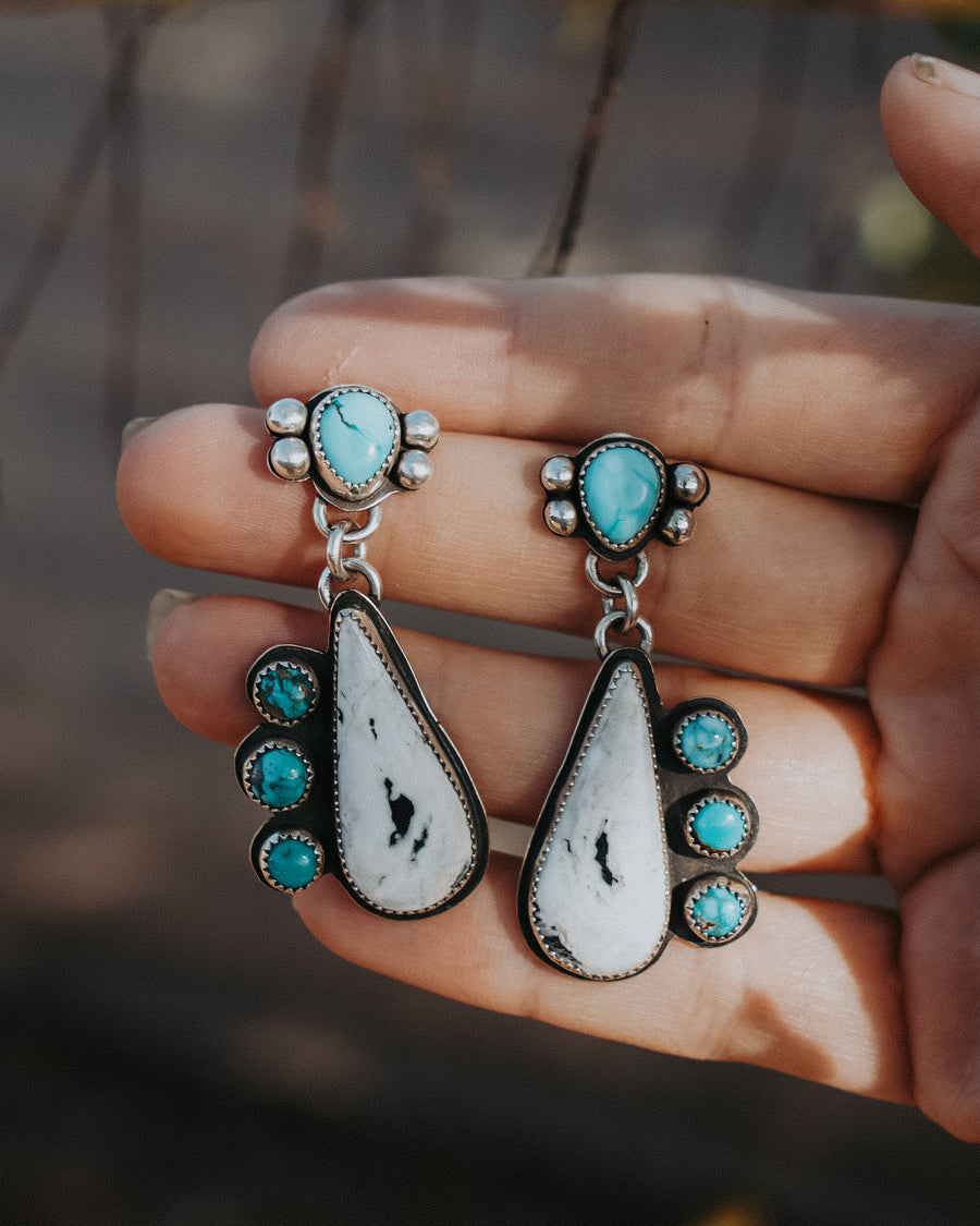 Dangle Earrings in White Buffalo, Campitos, & Hubei Turquoise