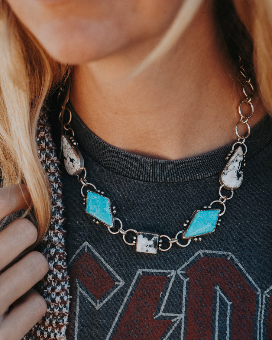 Statement Necklace in White Buffalo & Royston Turquoise