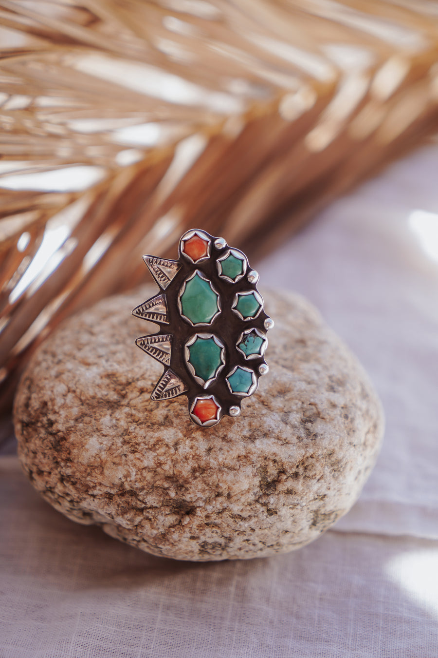 Statement Ring in Hubei Turquoise & Spiny Oyster (Size 6.5)