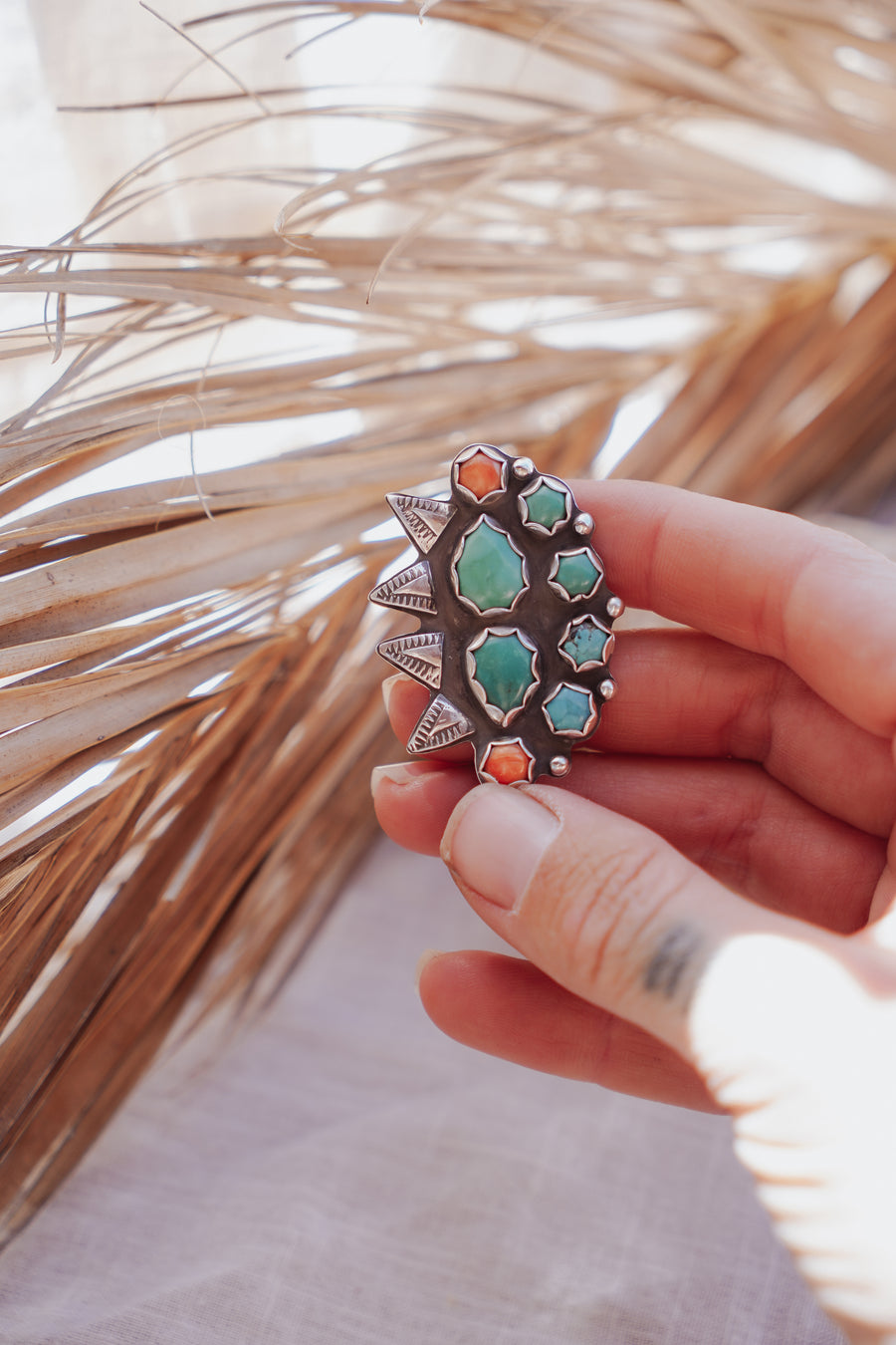 Statement Ring in Hubei Turquoise & Spiny Oyster (Size 6.5)