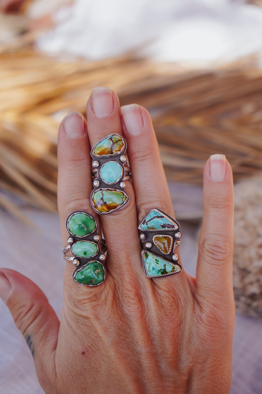 Cairn Ring in Iron Maiden & Golden Hills Turquoise (Size 6)