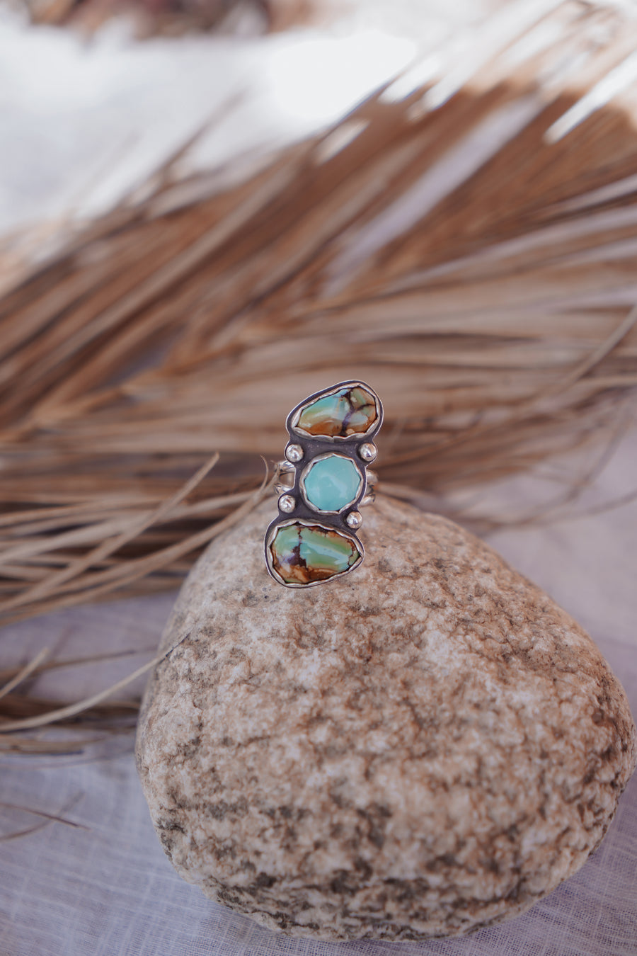 Cairn Ring in Iron Maiden & Golden Hills Turquoise (Size 6)