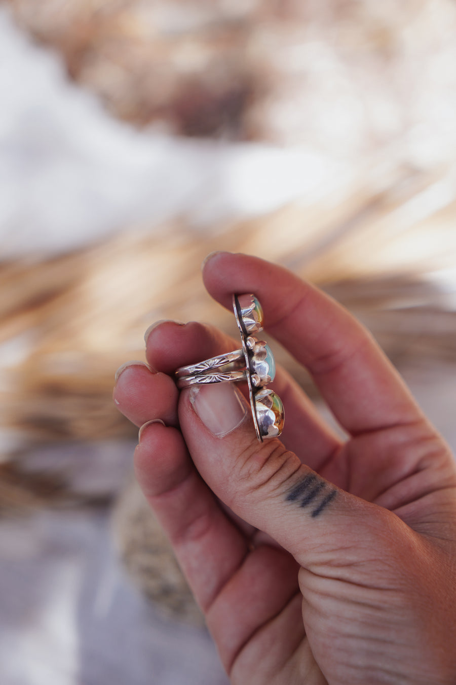 Cairn Ring in Iron Maiden & Golden Hills Turquoise (Size 6)