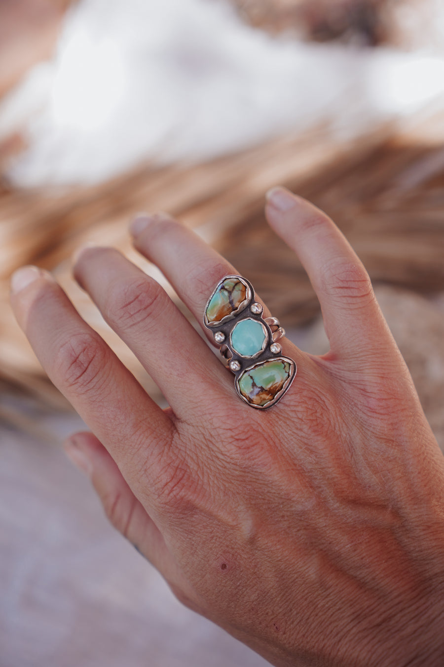 Cairn Ring in Iron Maiden & Golden Hills Turquoise (Size 6)