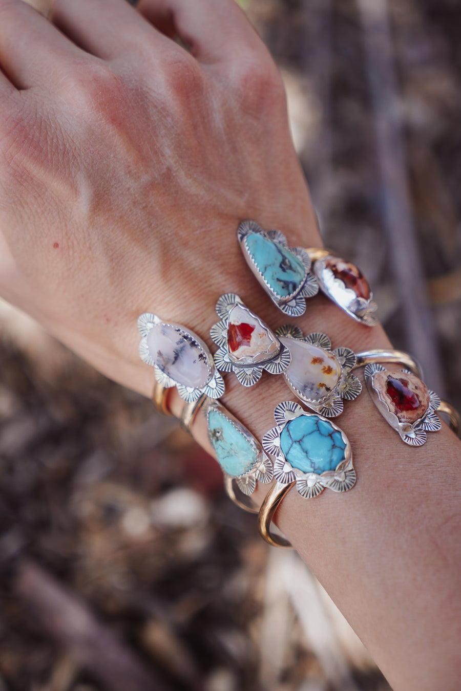 Canyon Wrap Cuff in Dendritic Opal & No. 8 Turquoise